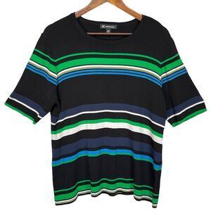 INC Pullover Knit Sweater Women Size 2X‎ Multicolor Striped Stretch Short Sleeve